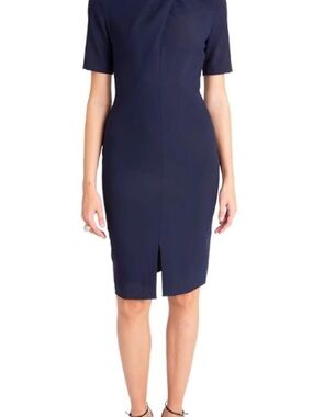 Black Halo Navy Short-Sleeve Midi Sheath Dress